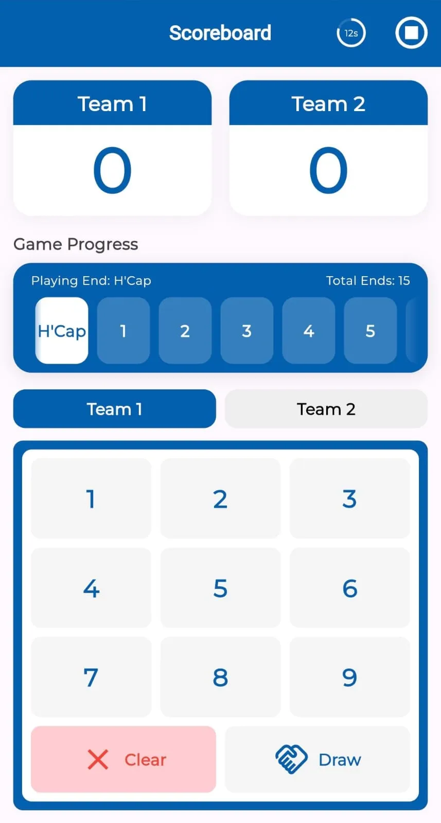 Lawn Bowls App Interface