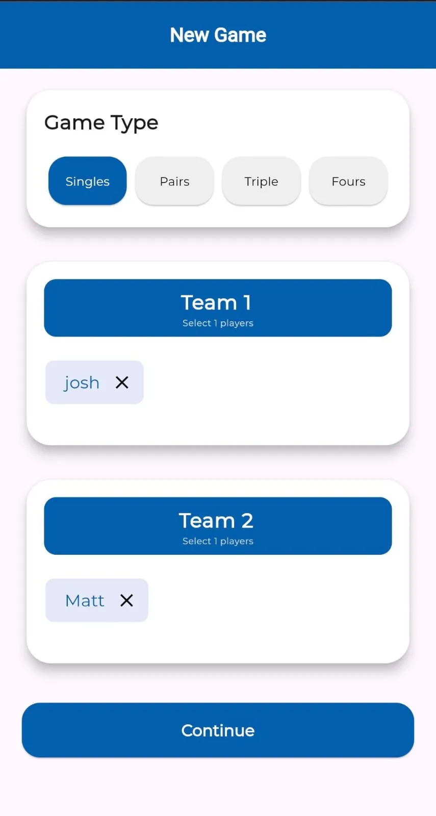 Lawn Bowls App Interface