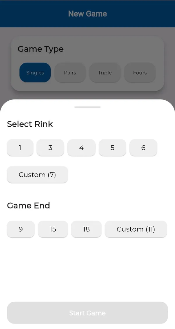 Lawn Bowls App Interface
